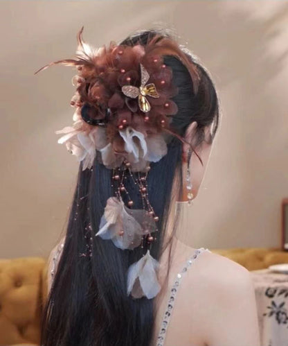 Butterfly Handmade Alloy Coffee Tassel Pearl Feather Zircon