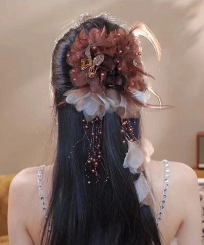 Butterfly Handmade Alloy Coffee Tassel Pearl Feather Zircon