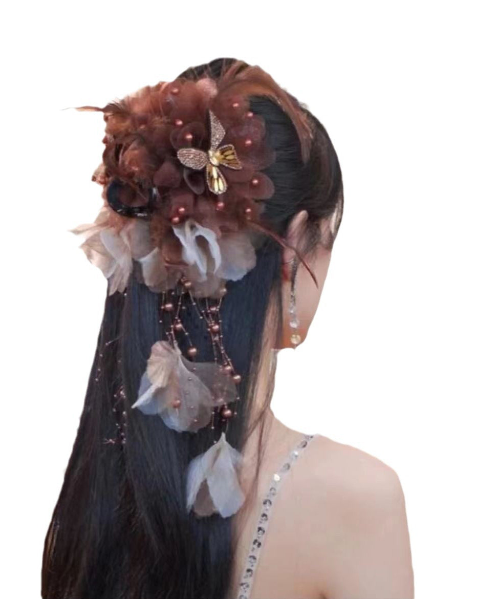 Butterfly Handmade Alloy Coffee Tassel Pearl Feather Zircon