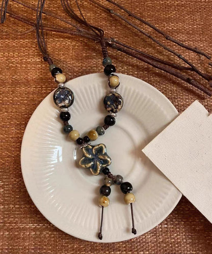Coffee Alloy Pendant Wax Necklace Ceramic Rope Handmade