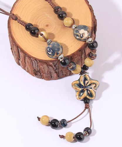 Coffee Alloy Pendant Wax Necklace Ceramic Rope Handmade