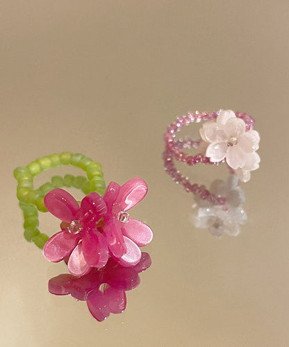 Set Handmade Colorblock Two-Piece Floral Acrylic Beads Rings