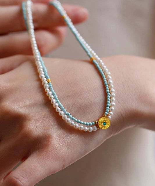 Colorblock Beading Alloy Handmade Double-Layer Pendant Pearl