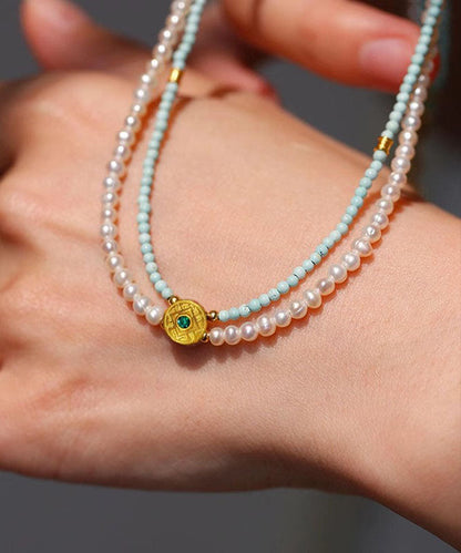 Colorblock Beading Alloy Handmade Double-Layer Pendant Pearl