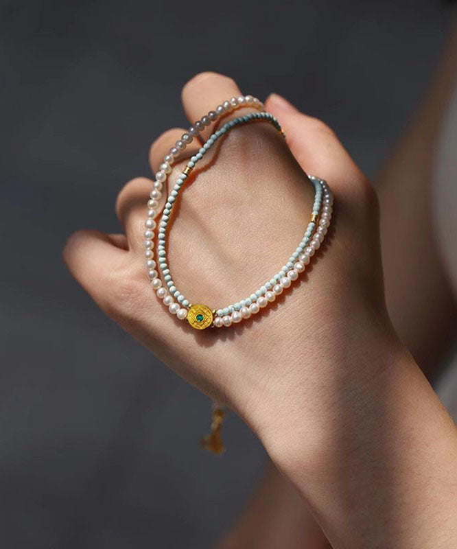 Colorblock Beading Alloy Handmade Double-Layer Pendant Pearl