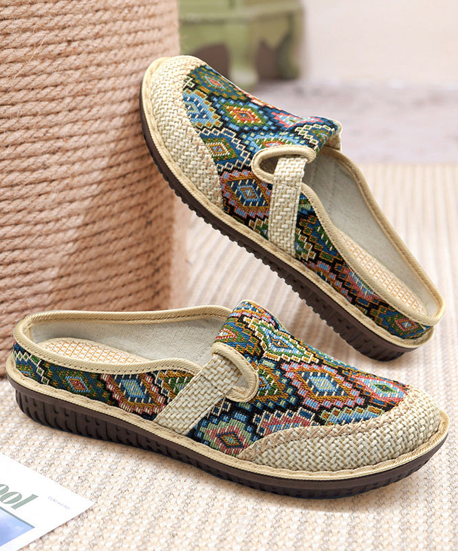 Green Splicing Slide Handmade Sandals Comfy Linen