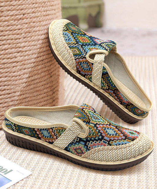 Green Splicing Slide Handmade Sandals Comfy Linen