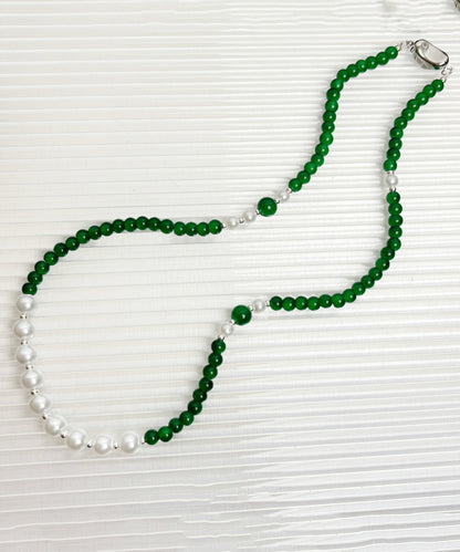 Collier de perles en forme de poire en agate verte en argent sterling fait à la main AB1091