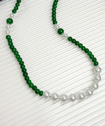 Collier de perles en forme de poire en agate verte en argent sterling fait à la main AB1091