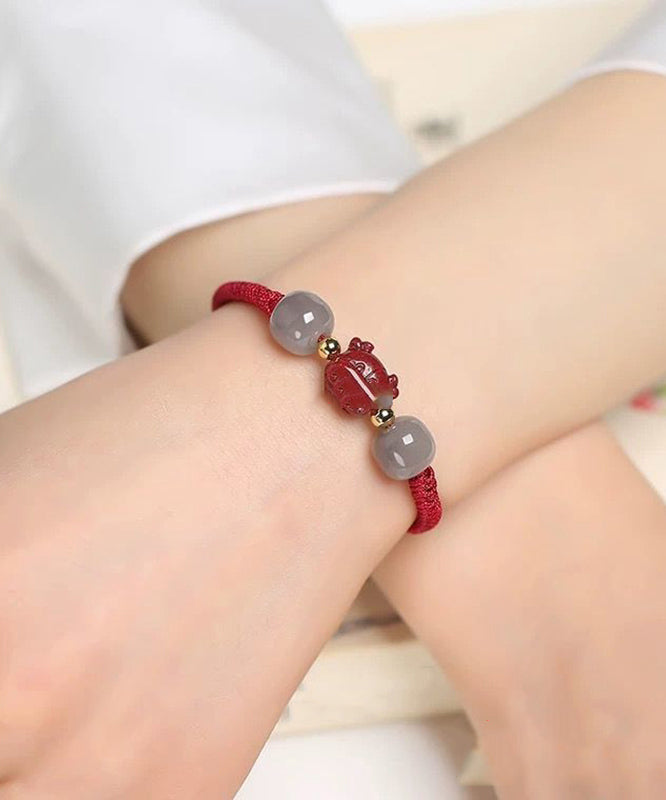 Handmade Grey Cinnabar Jade Tassel Charm Bracelet ZZ061