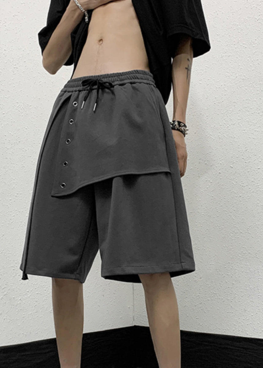 Handmade Grey Elastic Waist Patchwork Men Crop Pants YT008