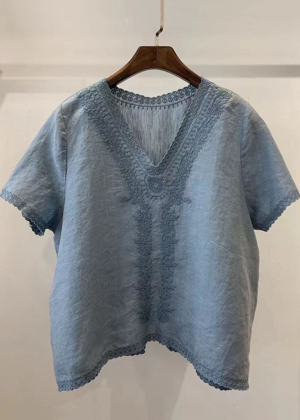 Embroideried Plaid Vest Linen Beach Summer Handmade Grey