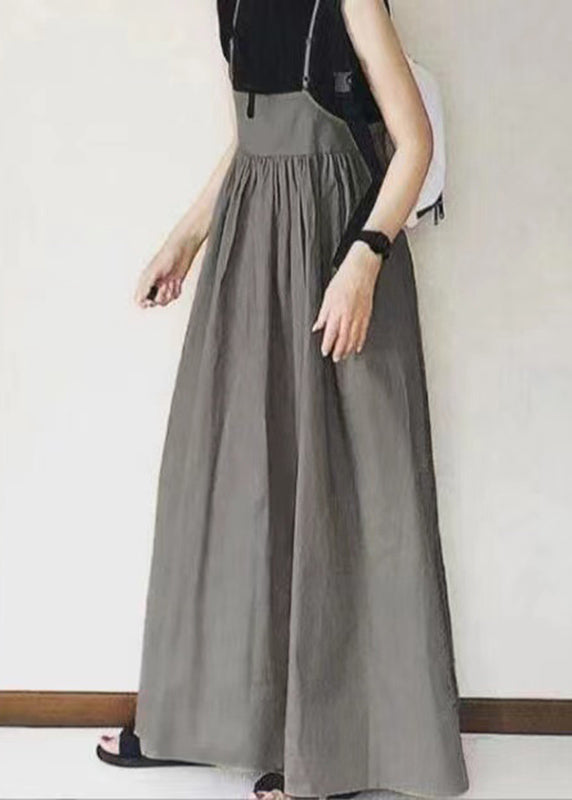 Spaghetti Khaki Patchwork Long Wrinkled Dress Handmade Strap
