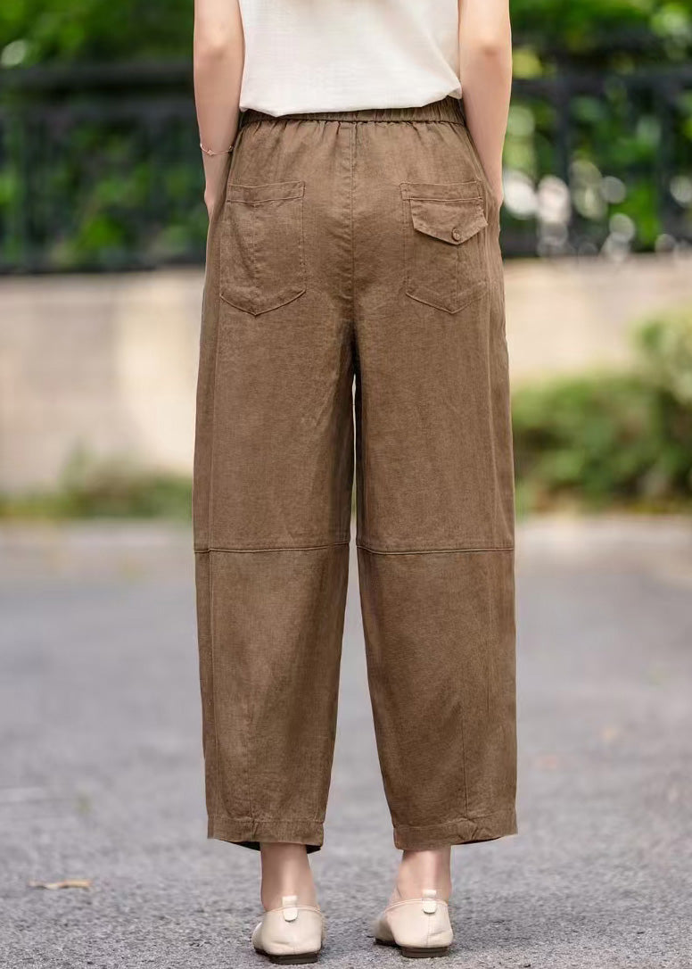 Pants Navy Waist Elastic Pockets Summer Crop Linen Handmade