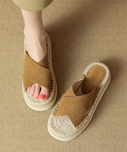 Cowhide Black Sandals Cross Platform Strap Slide Handmade Leather