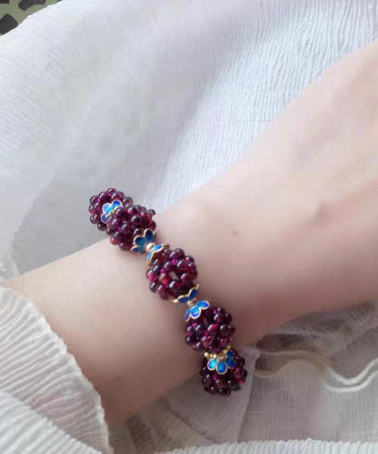 Pomegranate Alloy Chain Bracelet Purple Garnet Handmade