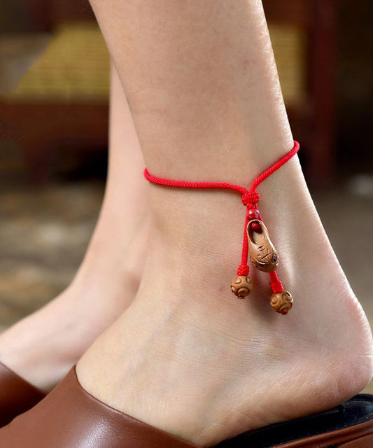 Weaving Head Tiger Anklets Red Wood Handmade Peach Shoes