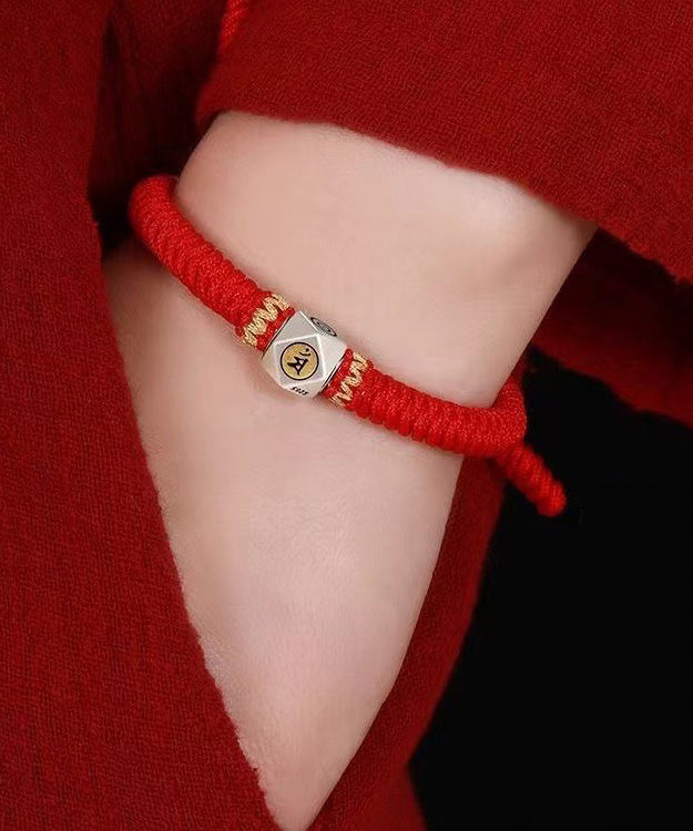 Handmade Red Sterling Silver Hand Woven The Twelve Chinese Zodiac Signs Tassel Charm Bracelet ZZ067