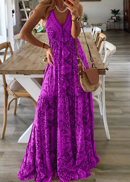 Neck Handmade Dress Cotton Red V Print Strap Summer Spaghetti