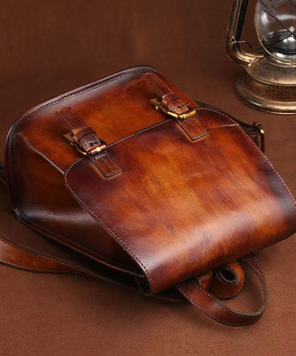Handmade Capacity Retro Bag Backpack Calf Leather Brown Large