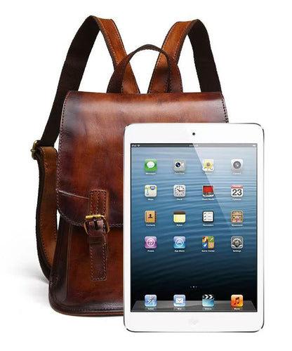 Handmade Capacity Retro Bag Backpack Calf Leather Brown Large