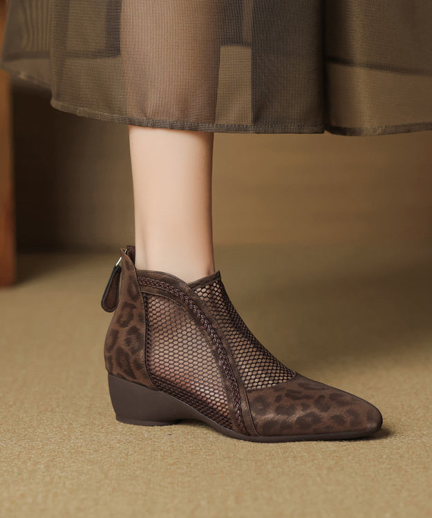 Black Breathable Handmade Chunky Splicing Boots Mesh