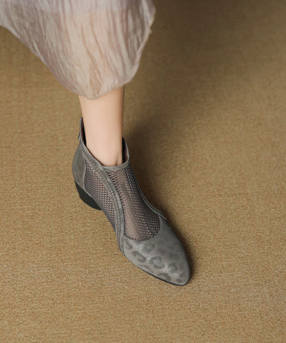 Black Breathable Handmade Chunky Splicing Boots Mesh