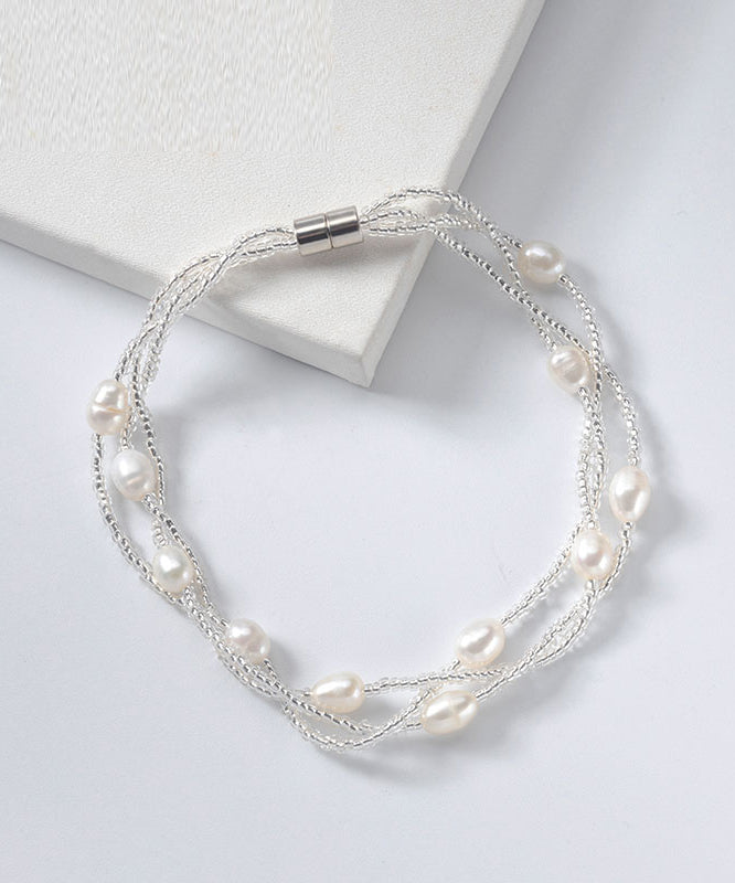 Handmade White Metal Three Layers Pearl Chain Bracelet ET014