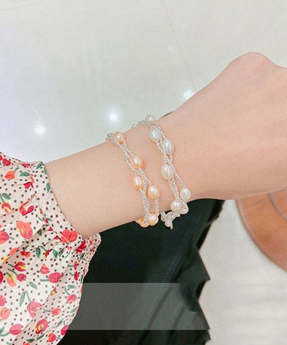 Handmade White Metal Three Layers Pearl Chain Bracelet ET014