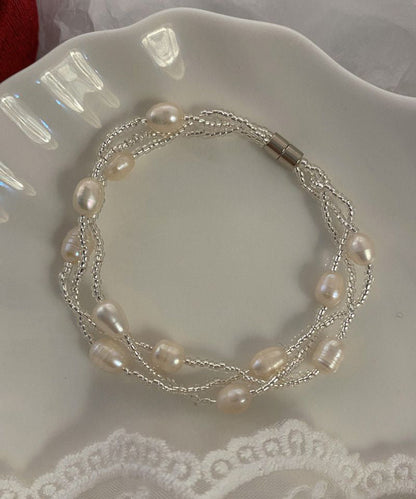 Handmade White Metal Three Layers Pearl Chain Bracelet ET014