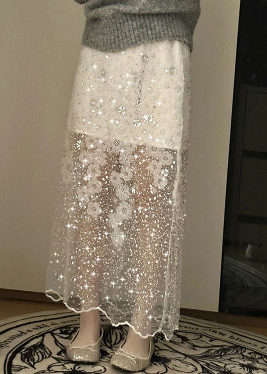 Handmade Summer Tulle Sequins Bead Skirt Nail White