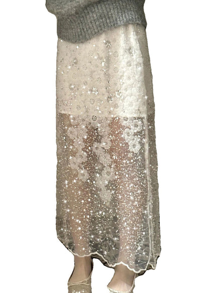 Handmade Summer Tulle Sequins Bead Skirt Nail White