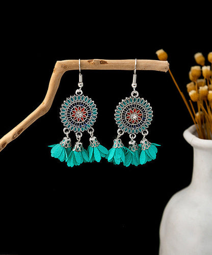 Drop Floral Zircon Tassel Chiffon Sterling White Silver Handmade