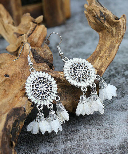 Drop Floral Zircon Tassel Chiffon Sterling White Silver Handmade