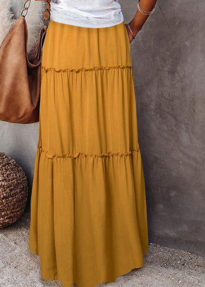 Patchwork Waist Handmade Ruffled Yellow Maxi Summer Skirt Elastic