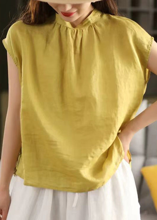 Linen On Yellow Summer Sides Top Handmade Both Wear Blouse