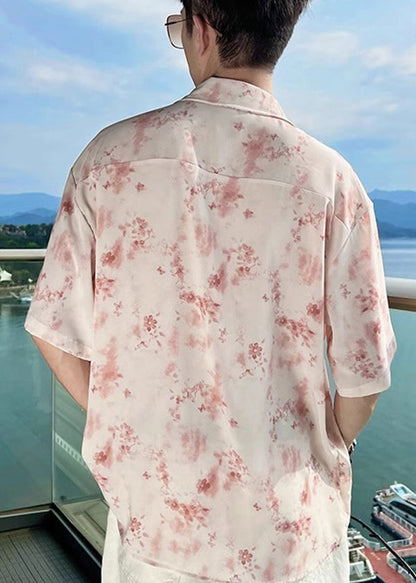 Hawaiian Vacation Hemd aus rosa Eisseide mit Blumenmuster für Herren, kurzärmelig, HG033