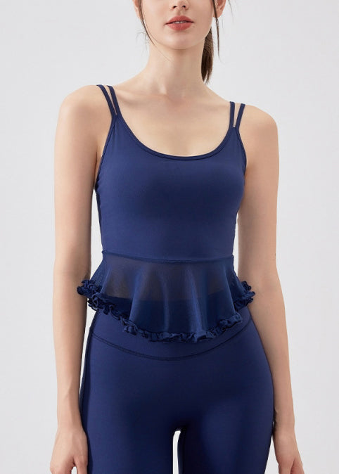 Bra Patchwork Ruffled Hot Sports Sexy Navy