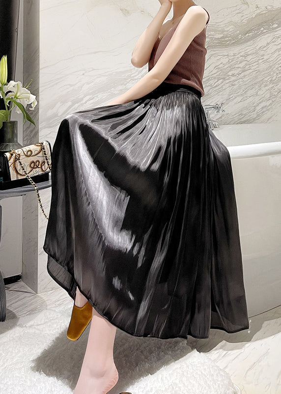 Italian Apricot High Waist Wrinkled Silk Skirts Spring QQ1008