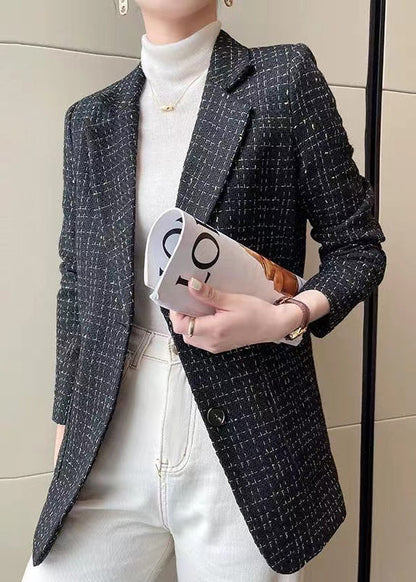 Italian Black Plaid Cotton Formal Coats Spring YJ051