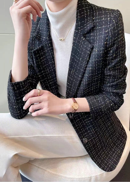 Italian Black Plaid Cotton Formal Coats Spring YJ051