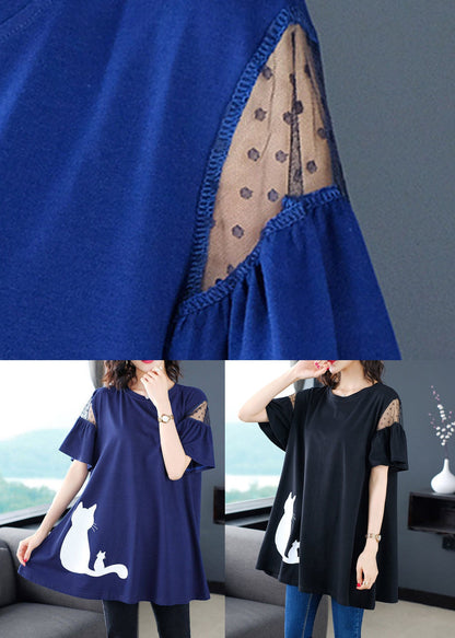 Print T O-Neck Italian Blue Shirt Summer