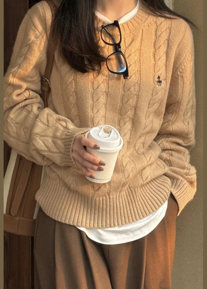 Italian Grey O Neck Cozy Warm Cable Knit Sweater Spring YY025