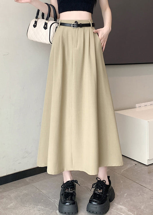 Italian Khaki Versatile High Waist Wrinkled Skirt Spring QQ1002