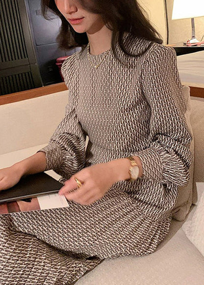 High Cotton Long Italian Dresses Waist Print O-Neck Navy Fall