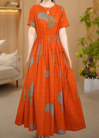 Dresses Maxi Summer Italian Cinched Orange Cotton Print