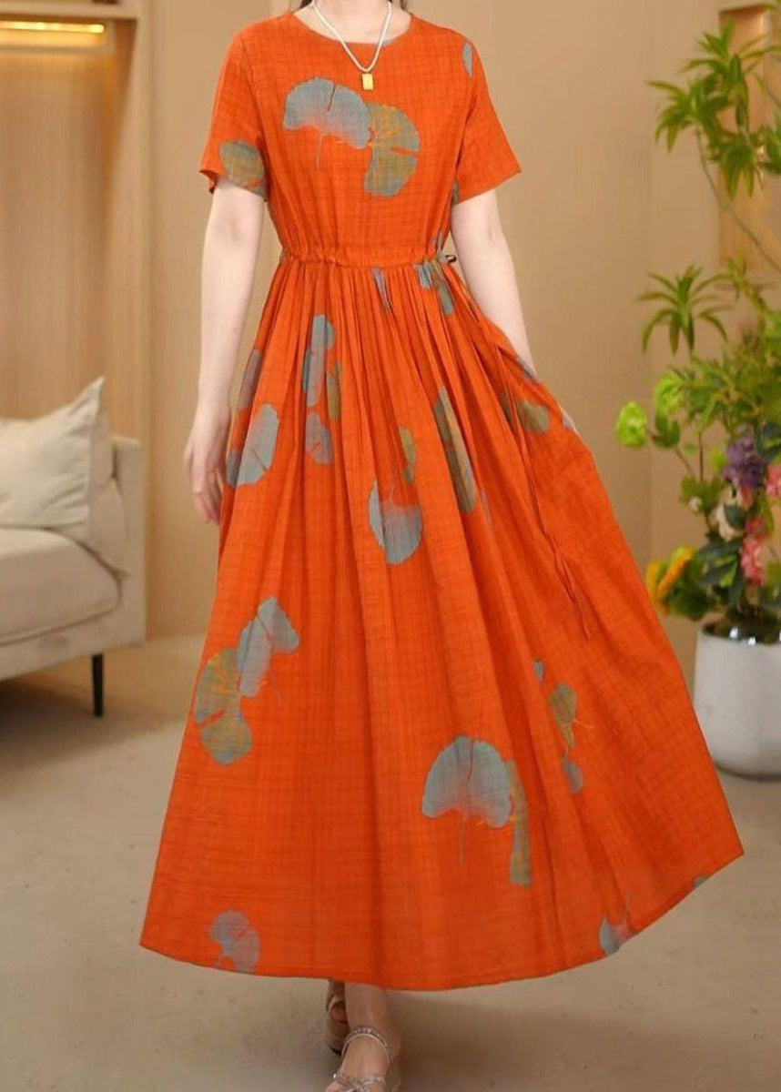Dresses Maxi Summer Italian Cinched Orange Cotton Print