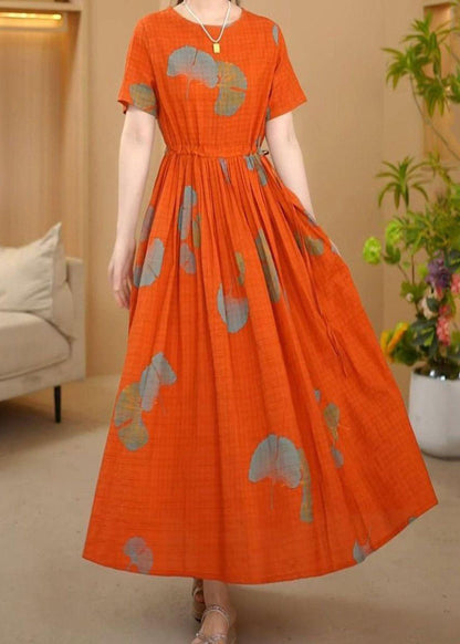 Dresses Maxi Summer Italian Cinched Orange Cotton Print
