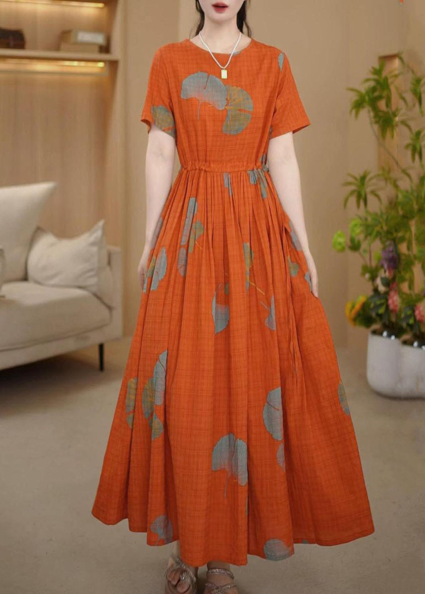 Dresses Maxi Summer Italian Cinched Orange Cotton Print
