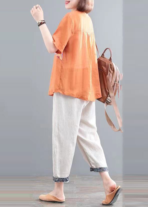 Linen Summer Print Set Two Italian Pieces Oversized Orange